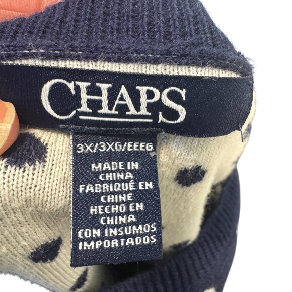Chaps Size 3X Navy & White Polka Dot Chiffon Hem Sweater - Picture 4 of 4